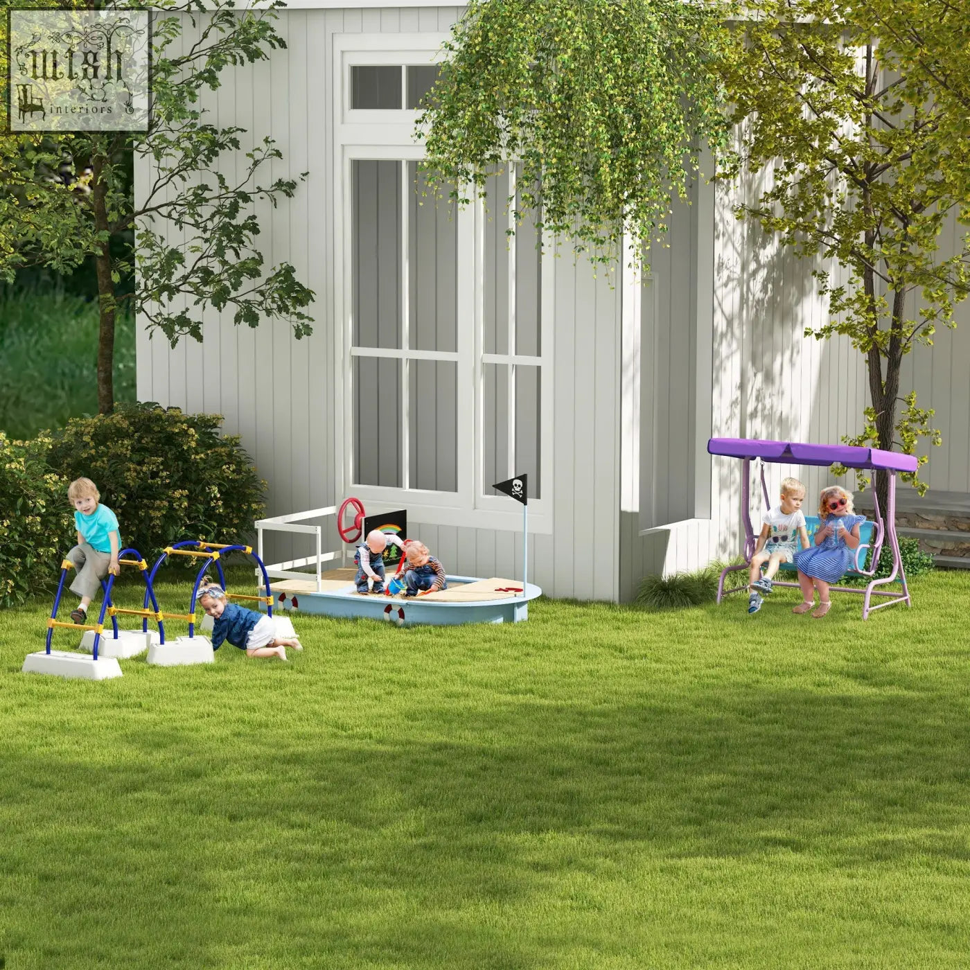 Outsunny purple metal frame kids swing chair with adjustable canopy and safety belts for two children outdoor use
