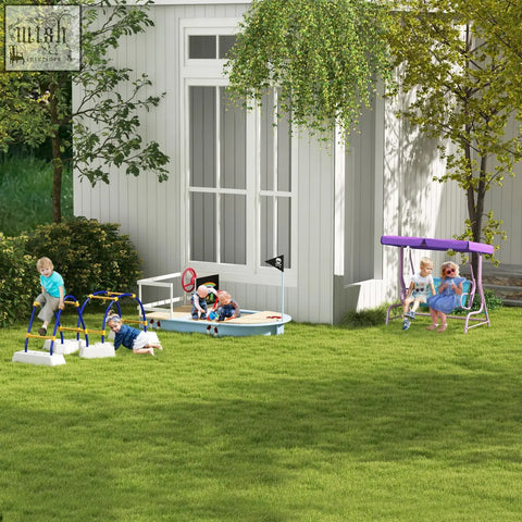 Outsunny purple metal frame kids swing chair with adjustable canopy and safety belts for two children outdoor use