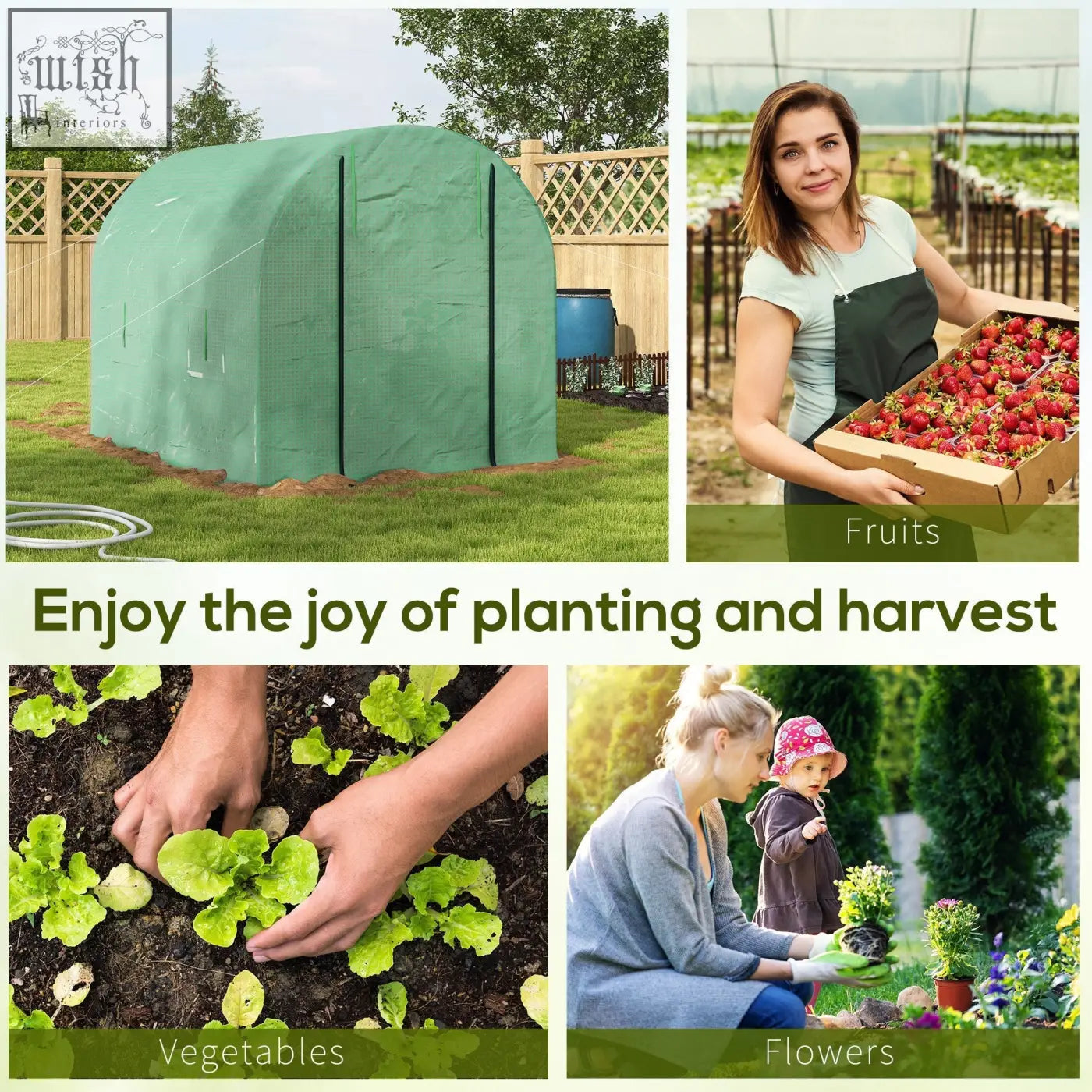 Green fabric cover on outsunny walk-in garden polytunnel greenhouse with steel frame and large roll-up door