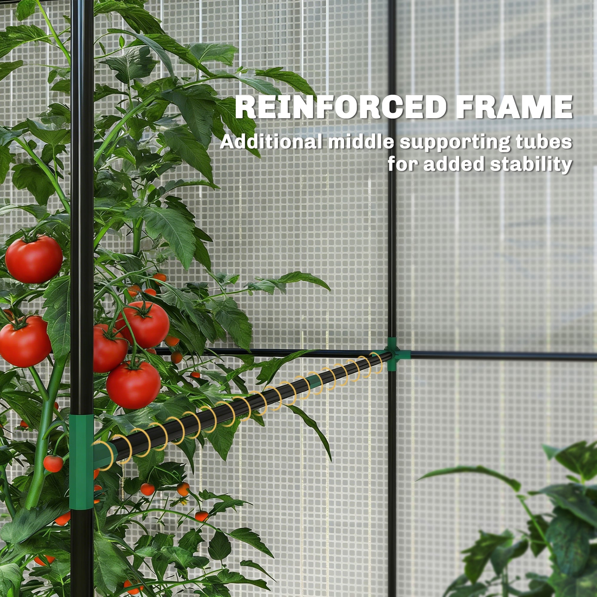 Outsunny black and green reinforced frame walk-in greenhouse with pe cover growing tomatoes ground stakes included