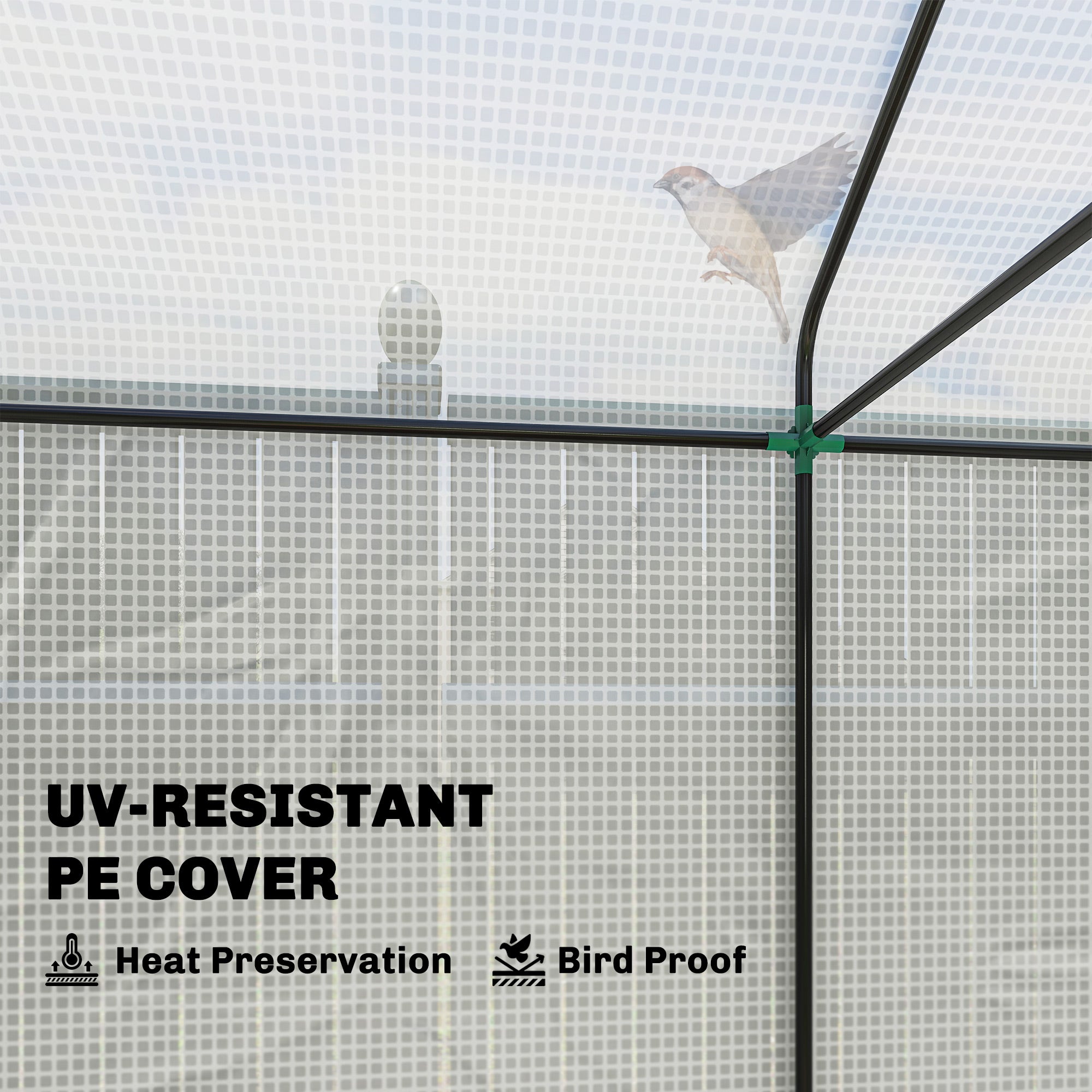 Outsunny walk-in greenhouse with uv-resistant pe cover black metal frame green connectors ground stakes included