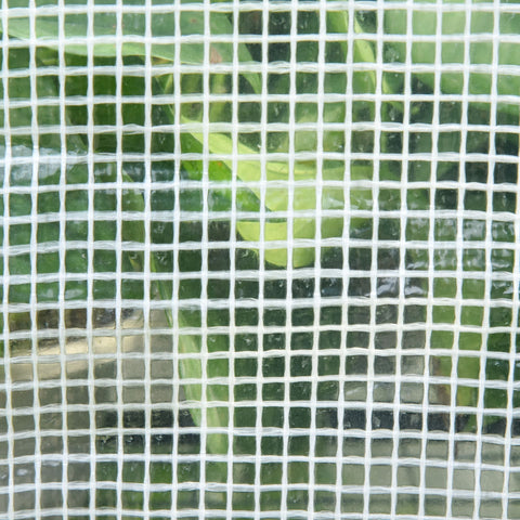 White mesh screen with fine grid on the roll-up door of outsunny portable green greenhouse with reinforced pe cover