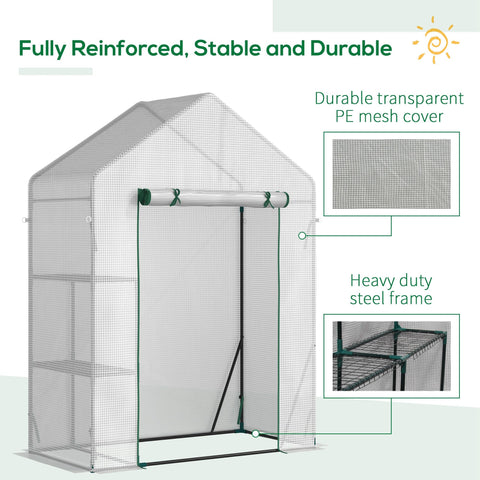 Green-framed outsunny walk in greenhouse with reinforced pe cover steel frame and convenient roll-up door
