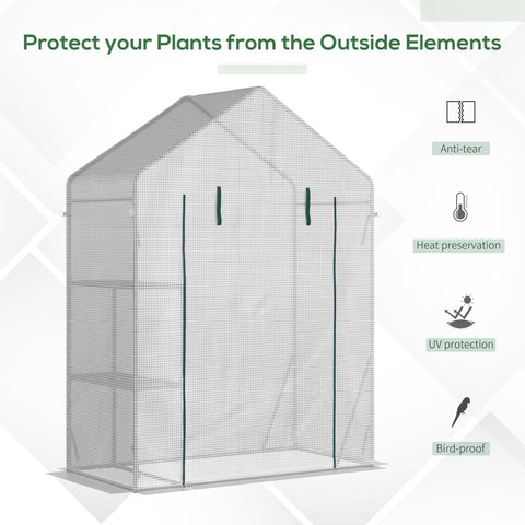 Gray mesh outsunny walk in greenhouse with green trim and roll up door for portable plant protection and growing