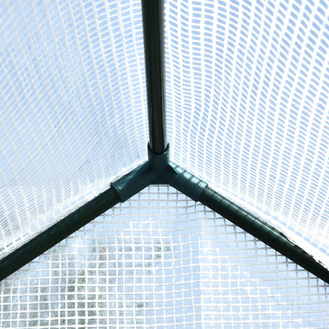 Black plastic corner joint connects green steel frame poles in the outsunny walk in greenhouse with tough core design