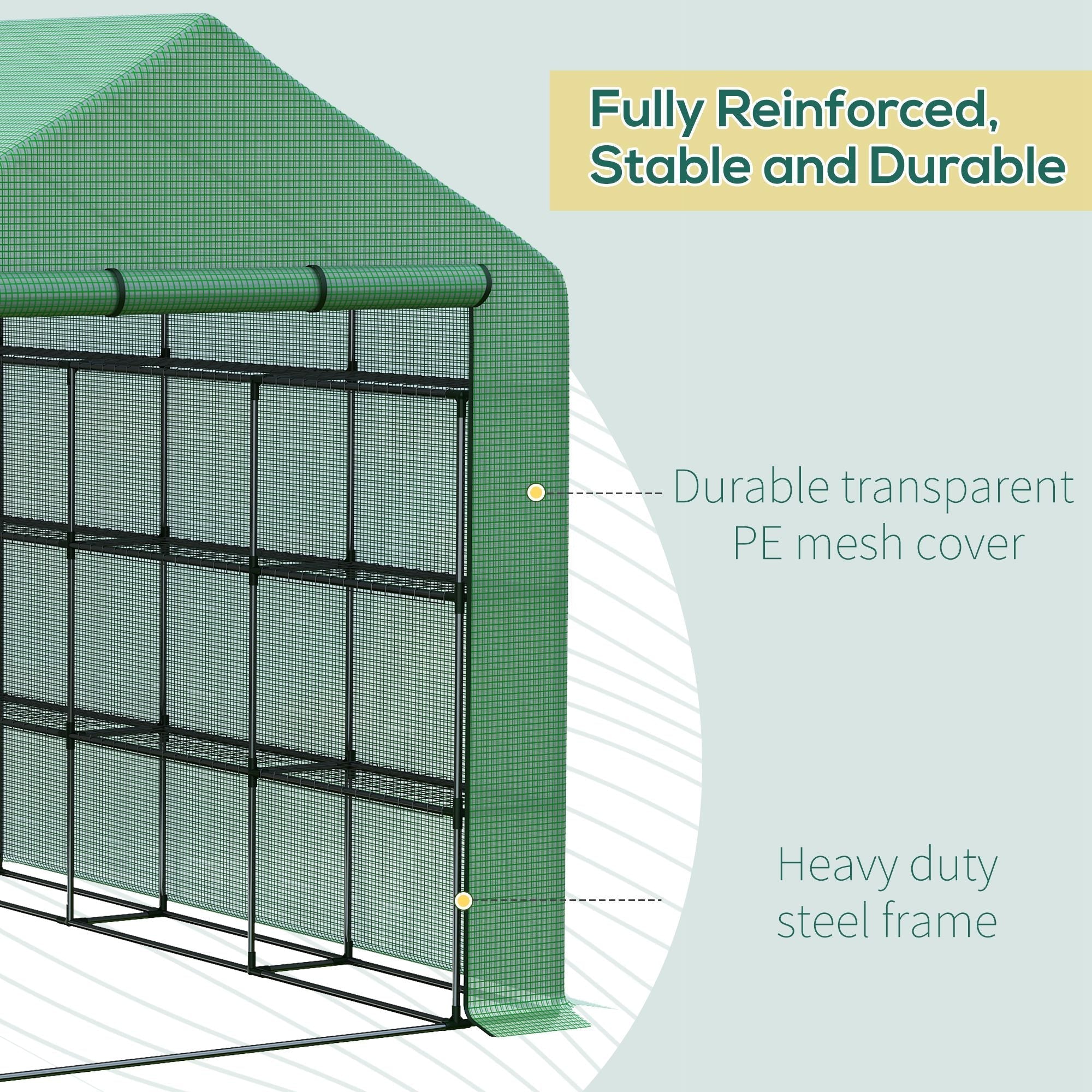 Outsunny walk-in greenhouse with green pe mesh and powder coated steel frame for durable portable growing