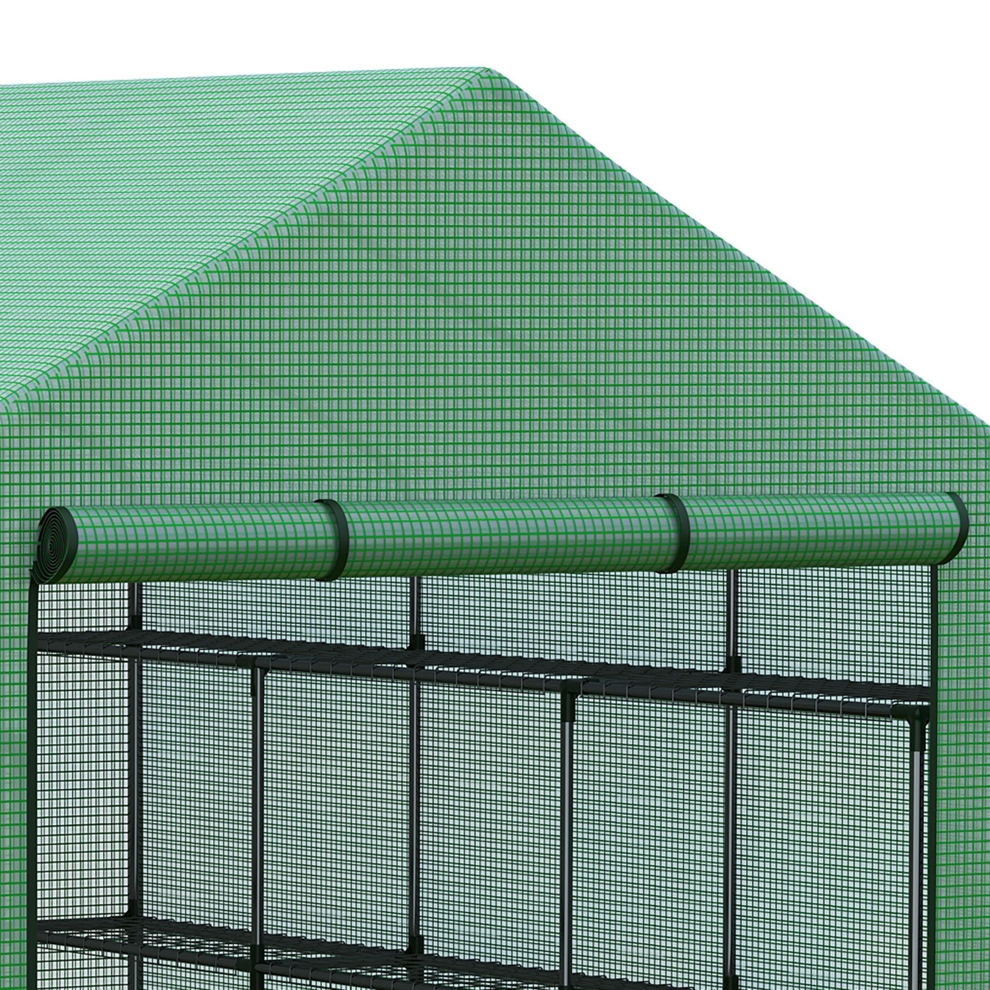 Green mesh outsunny walk-in greenhouse with roll-up side panel and powder coated steel frame for portable growing