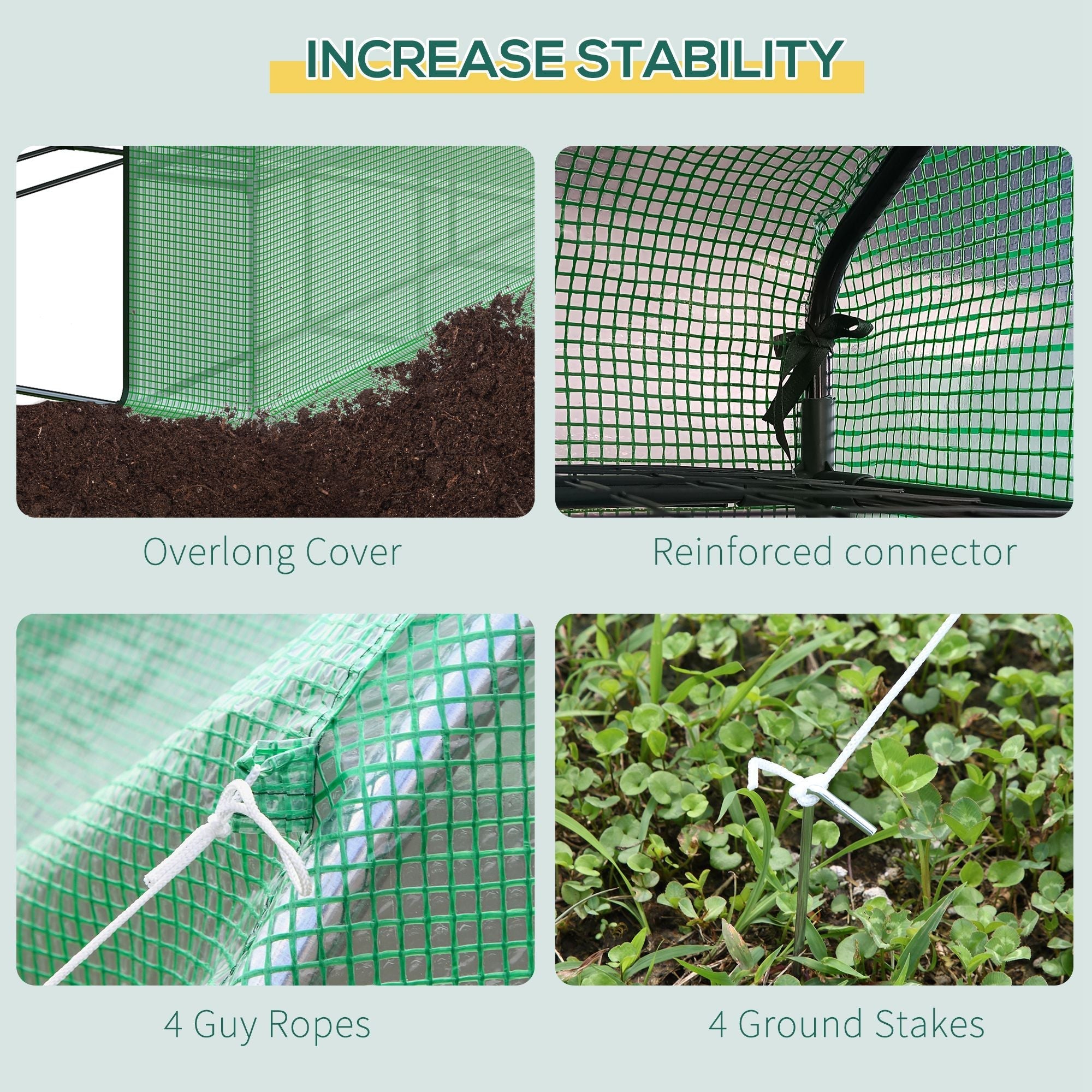 Green mesh walk-in greenhouse with black powder coated steel frame and reinforced connectors for easy growing