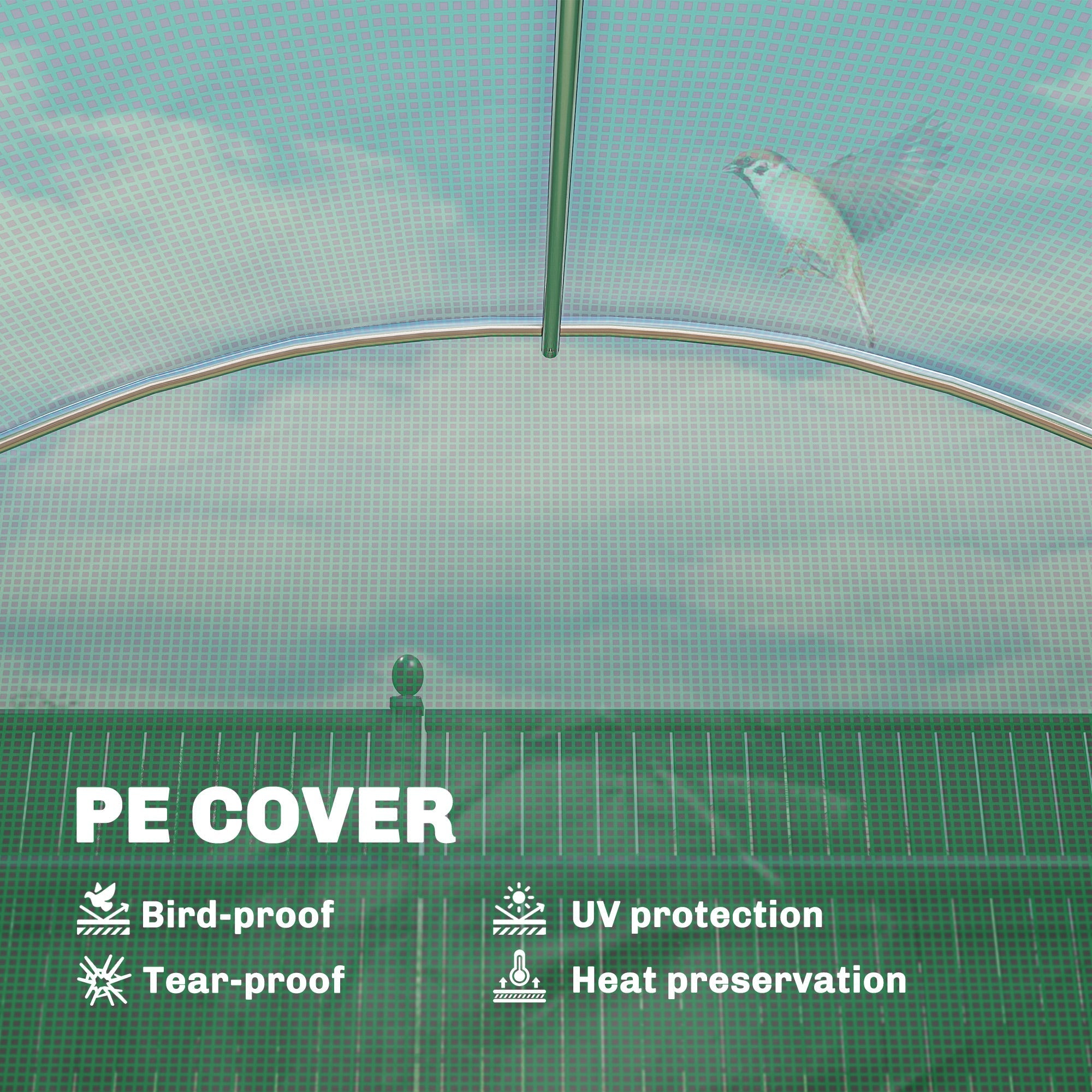 Outsunny walk-in greenhouse in green pe cover with mesh windows roll-up door and bird-proof tear-proof material