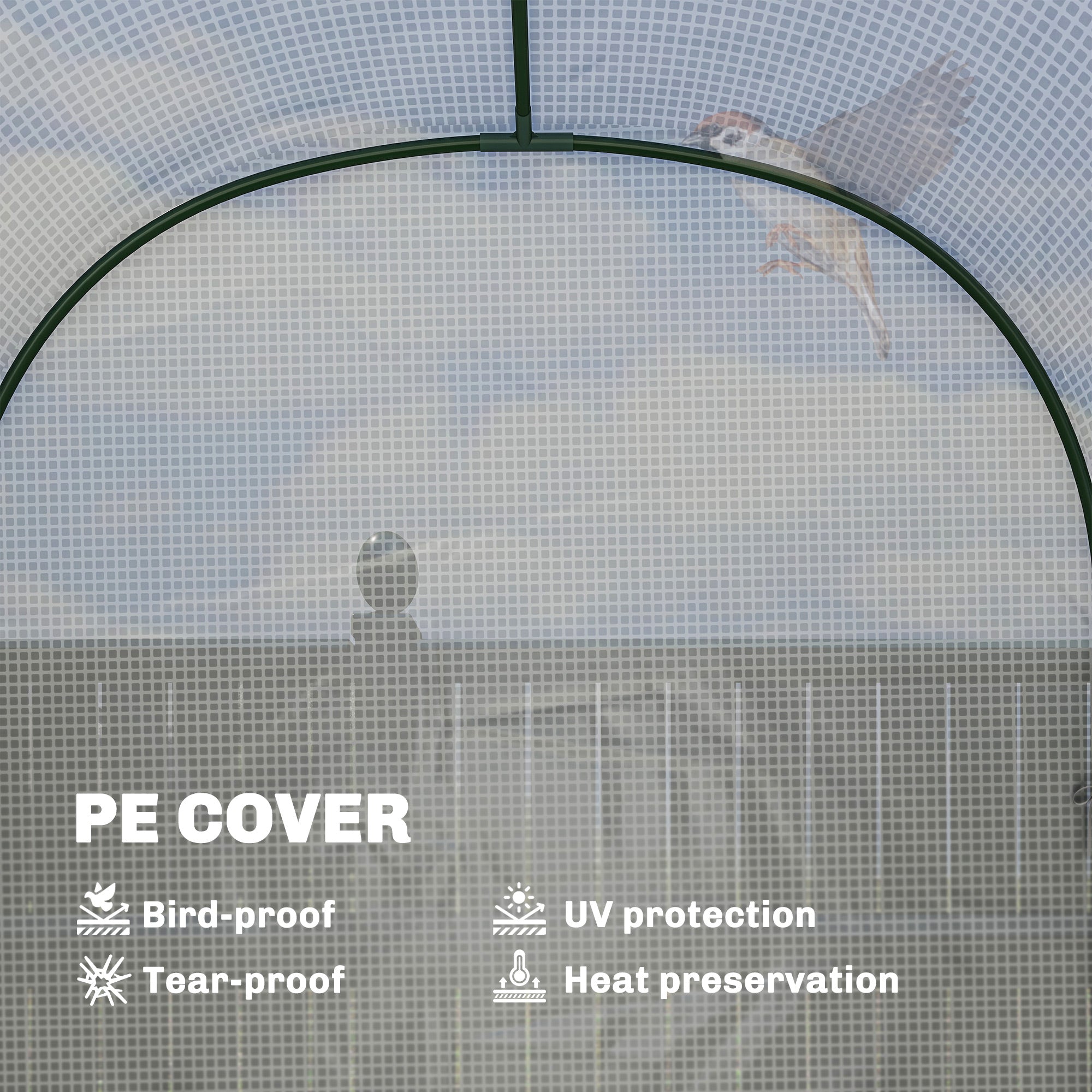 Outsunny walk-in greenhouse with dark green pe cover and shelves perfect for flower pots and gardening tools storage
