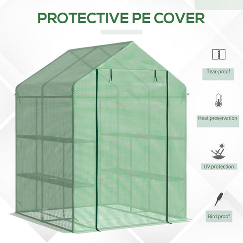 Outsunny walk in greenhouse with green pe cover mesh panels and sturdy steel frame for garden growing