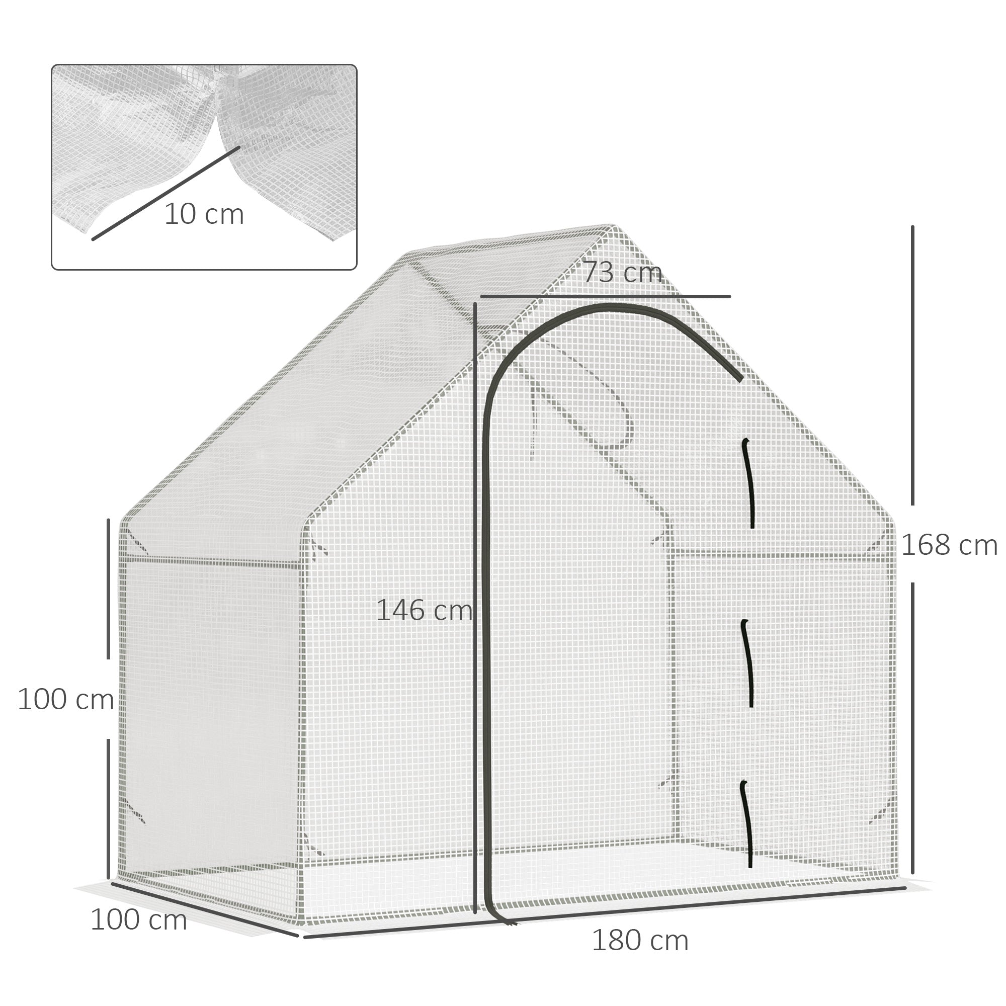 White mesh outsunny walk-in greenhouse with black trim and steel frame for extra stability, 180 x 100 x 168cm