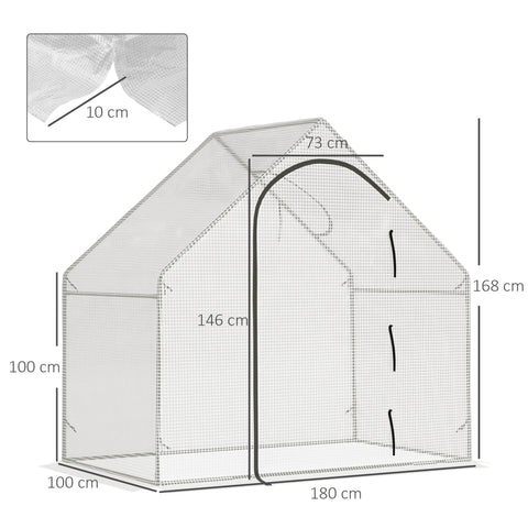 White mesh outsunny walk-in greenhouse with black trim and steel frame for extra stability, 180 x 100 x 168cm