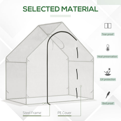 A white outsunny walk-in greenhouse with steel frame for extra stability tear-proof pe cover and roll-up window door