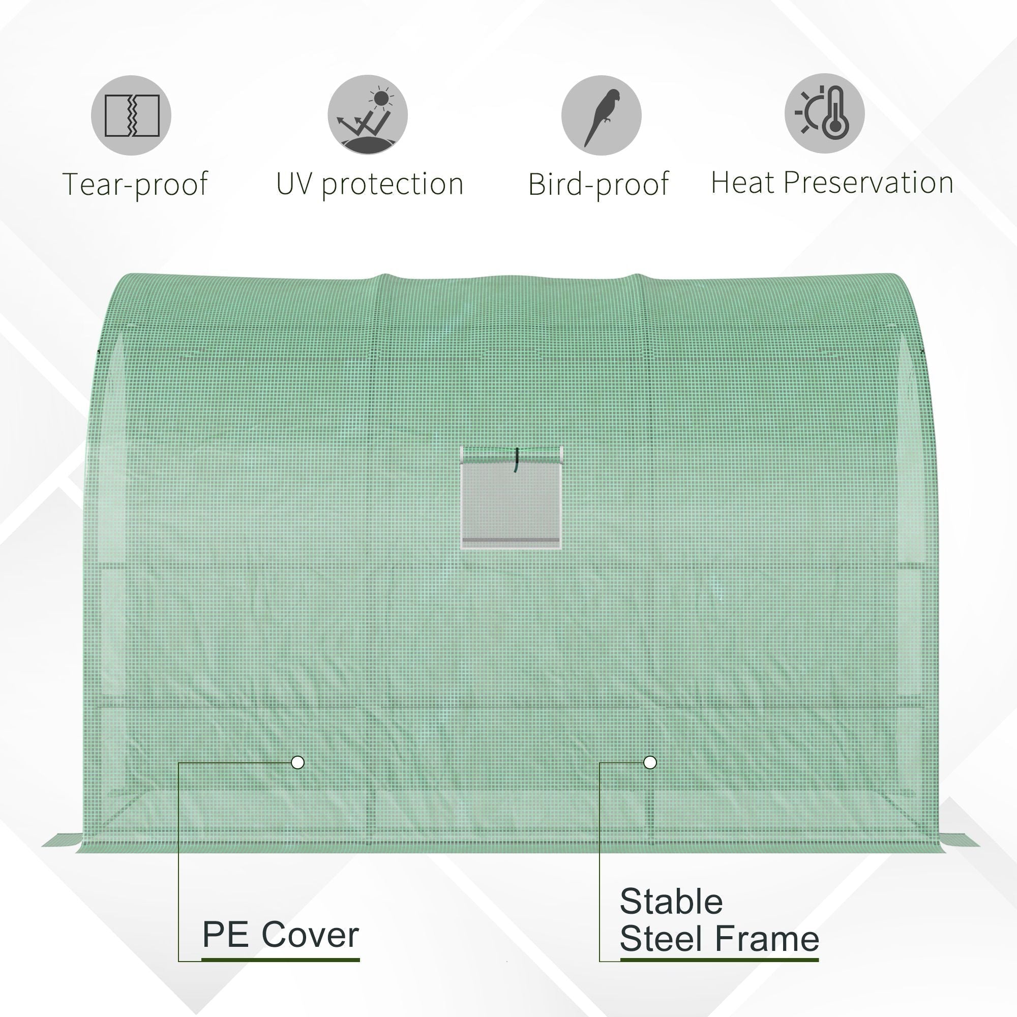 Outsunny walk-in lean to greenhouse with green pe cover stable steel frame wire panel for plant nursery use