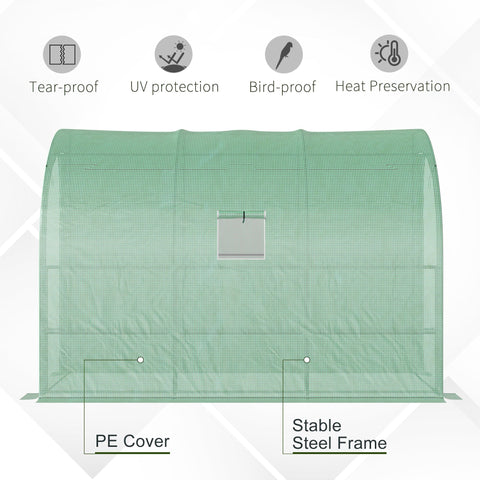 Outsunny walk-in lean to greenhouse with green pe cover stable steel frame wire panel for plant nursery use