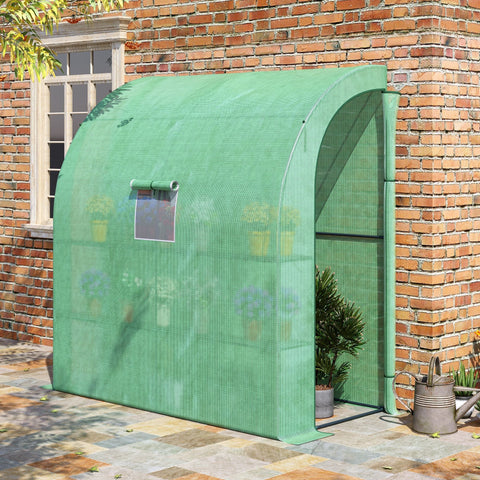 Green arched mesh greenhouse with window and door ideal for outdoor plant nursery with 3 tiers and wired shelves