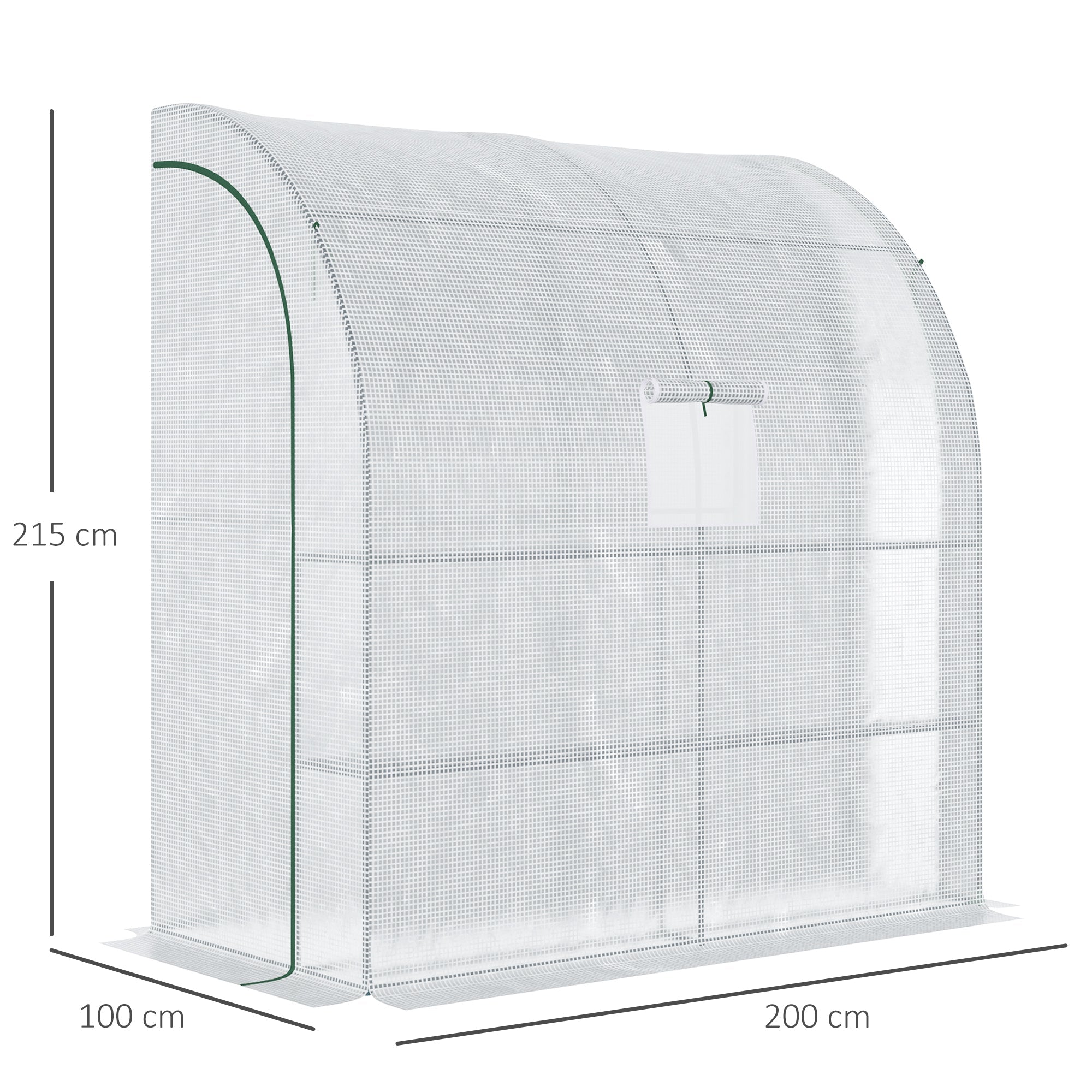 Outsunny walk-in lean to wall greenhouse with clear plastic panels green trim 2 tiers 4 wired shelves 200l x 100w x 215hcm