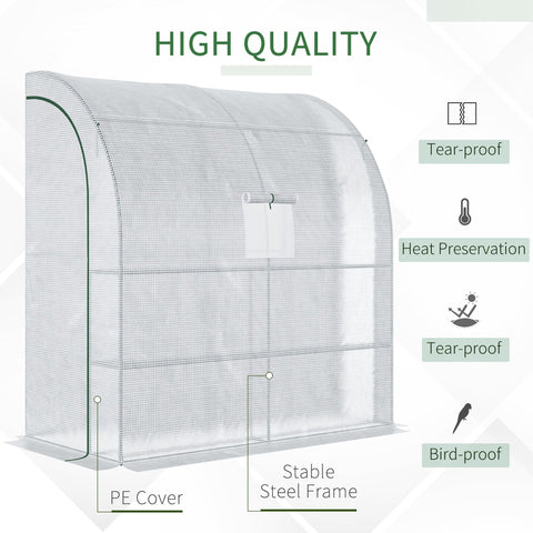 Outsunny walk-in lean to wall greenhouse with translucent white pe cover steel frame 200l x 100w x 215hcm