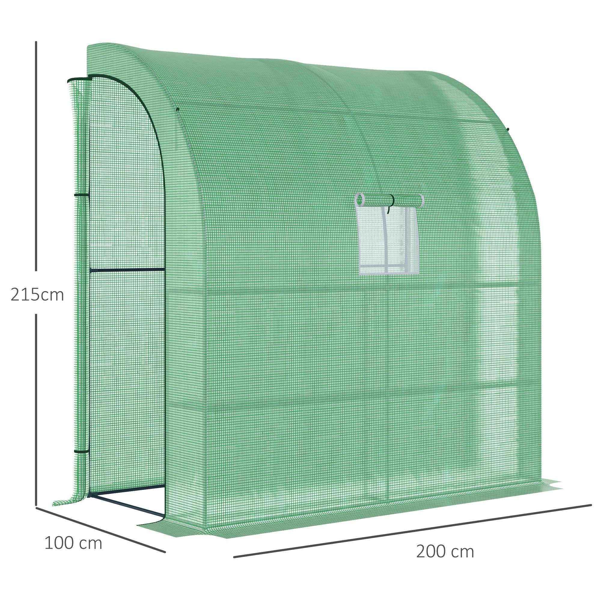 Green mesh outsunny walk-in lean to wall greenhouse with arched roof windows doors and shelves for plant nursery use