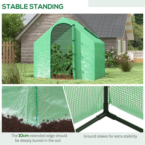 Outsunny walk in mini greenhouse with green steel frame and mesh cover for extra stability and outdoor gardening