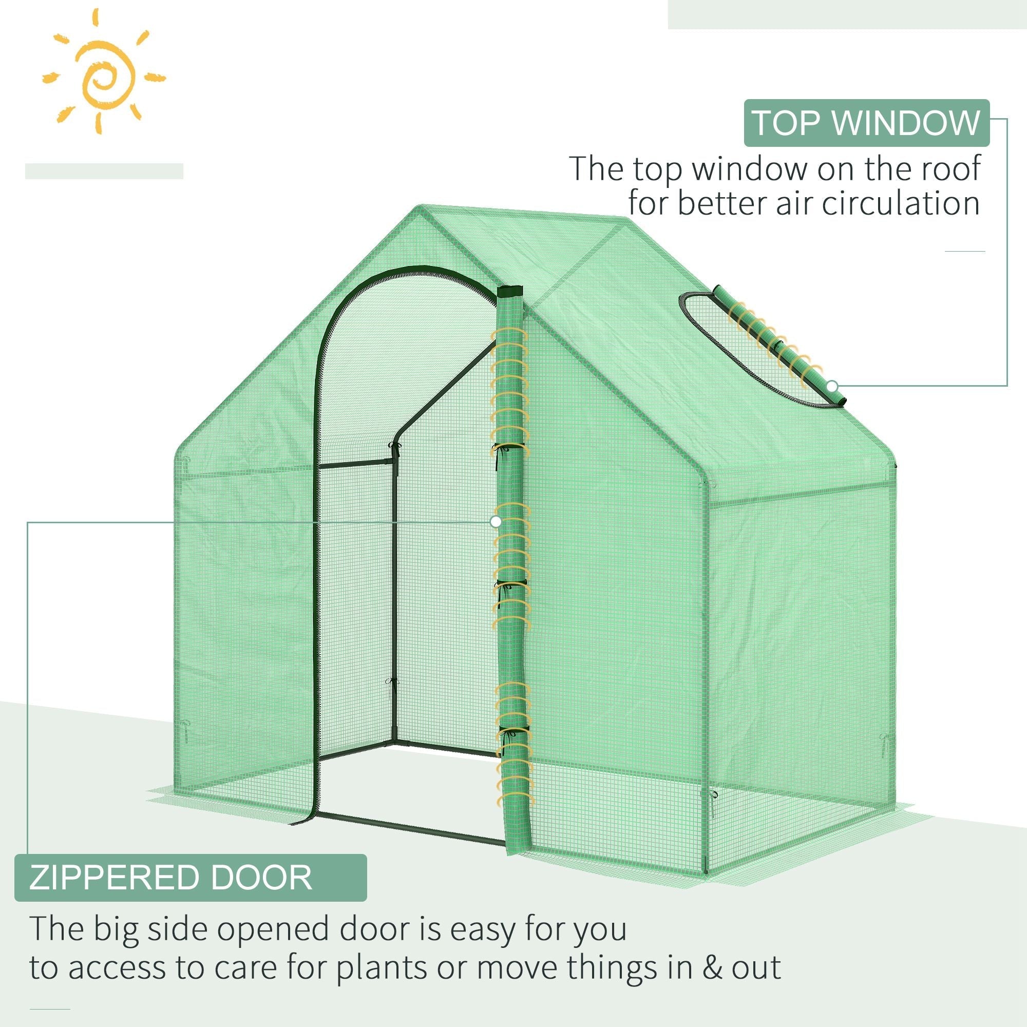 Outsunny green mesh greenhouse with steel frame for extra stability zippered door and top ventilation window