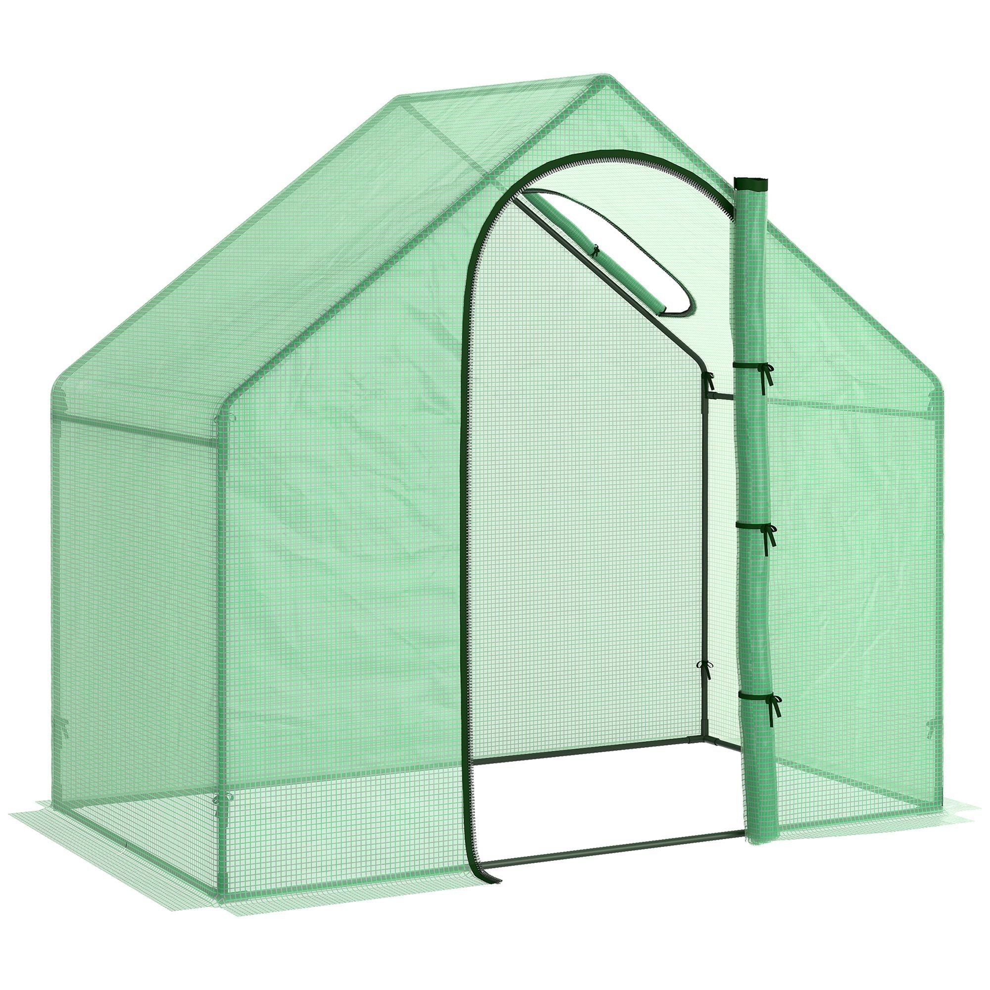 Outsunny walk in mini greenhouse with green pe cover steel frame and zipped arched door for extra stability