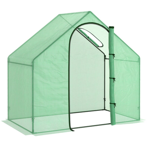 Outsunny walk in mini greenhouse with green pe cover steel frame and zipped arched door for extra stability