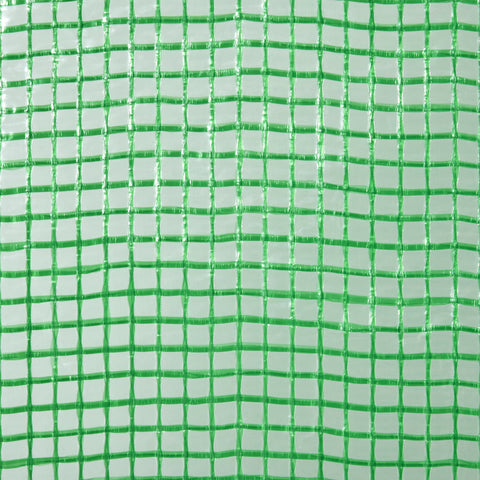 Green plastic mesh with grid pattern on outsunny walk in mini greenhouse steel frame for extra stability