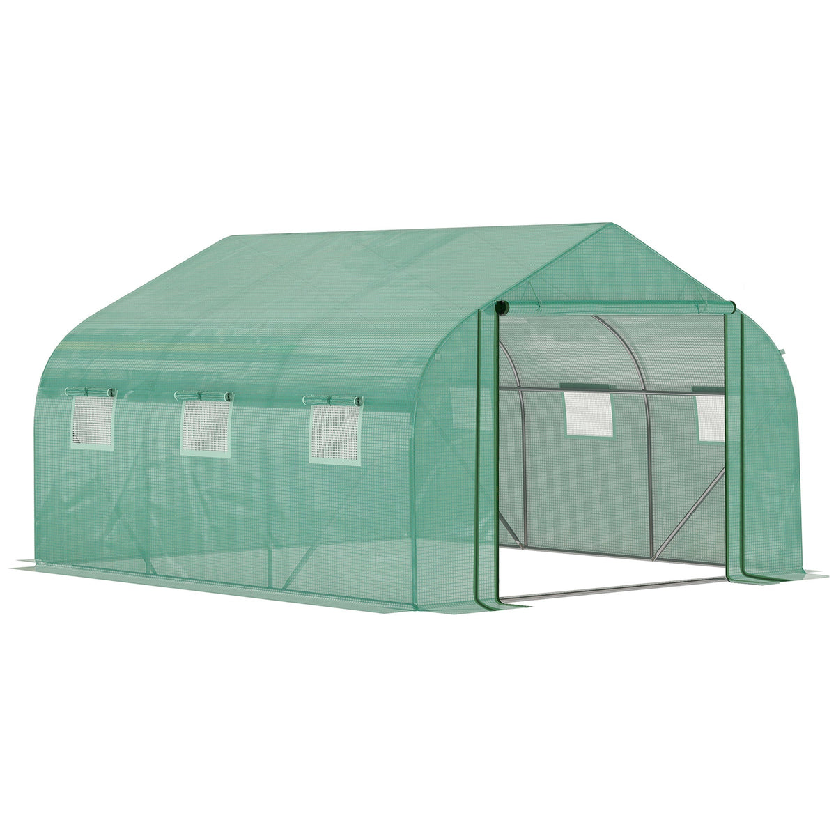 Outsunny walk polytunnel greenhouse with green mesh arched roof open front entrance and galvanized steel frame