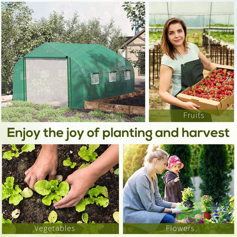 Green outsunny walk polytunnel greenhouse with translucent pe panels galvanized steel frame and outdoor mesh door