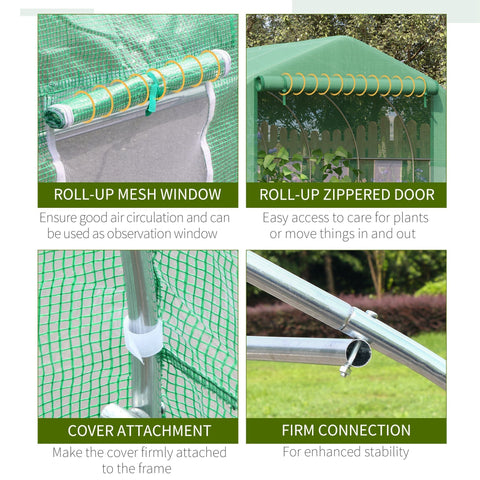 Outsunny walk polytunnel greenhouse with green mesh cover, roll-up door, and steel frame for outdoor gardening