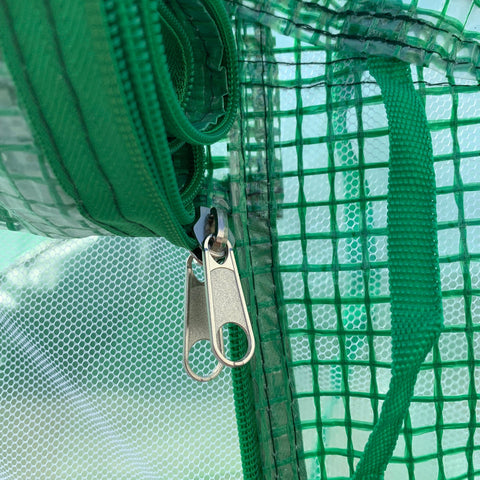 Green mesh net with silver zipper pull on outsunny walk polytunnel greenhouse steel frame outdoor door panel