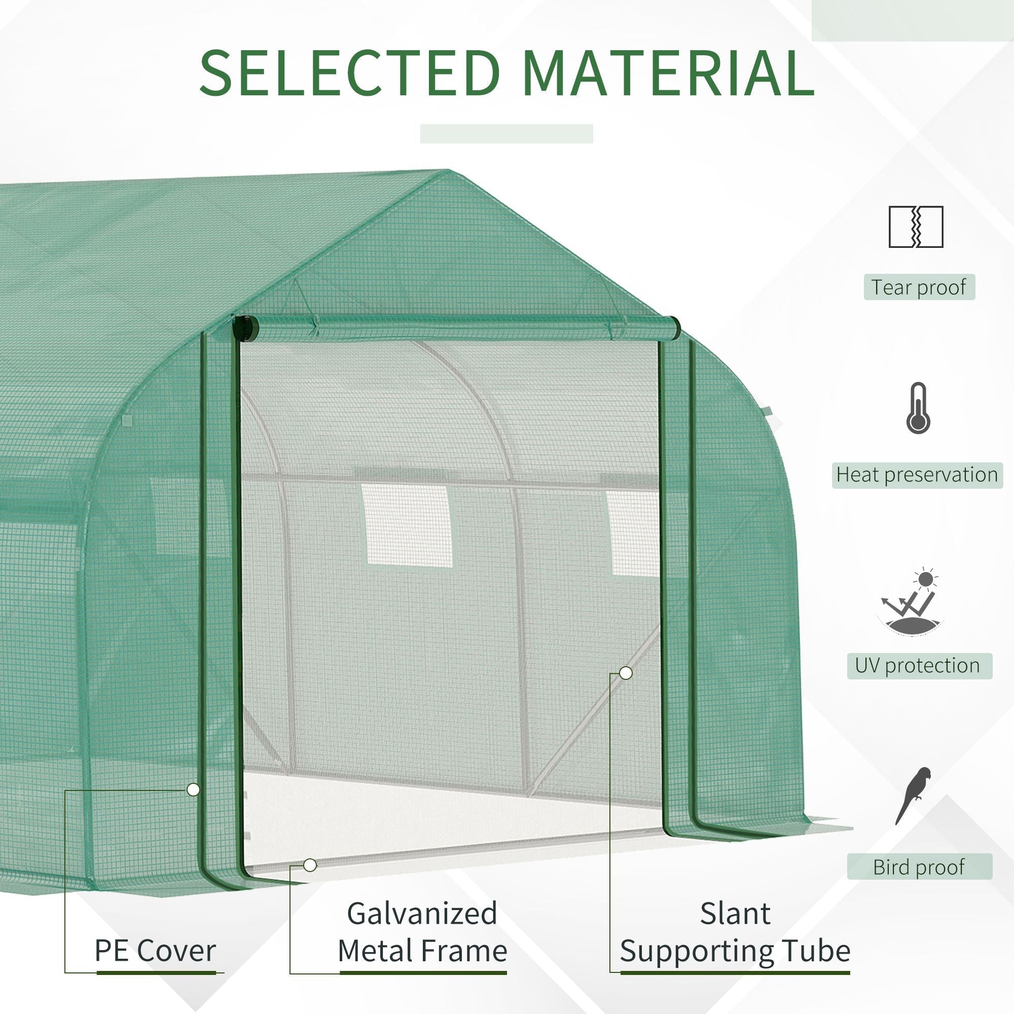 Green pe cover polytunnel greenhouse with galvanized steel frame and slant tubes by outsunny walk for gardening