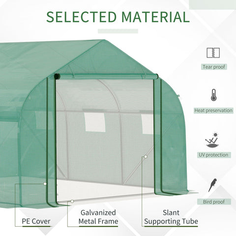 Green pe cover polytunnel greenhouse with galvanized steel frame and slant tubes by outsunny walk for gardening