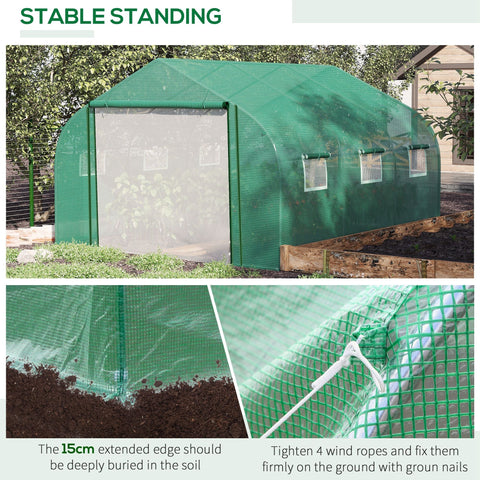 Green outsunny walk polytunnel greenhouse with steel frame mesh door transparent sides and six small windows
