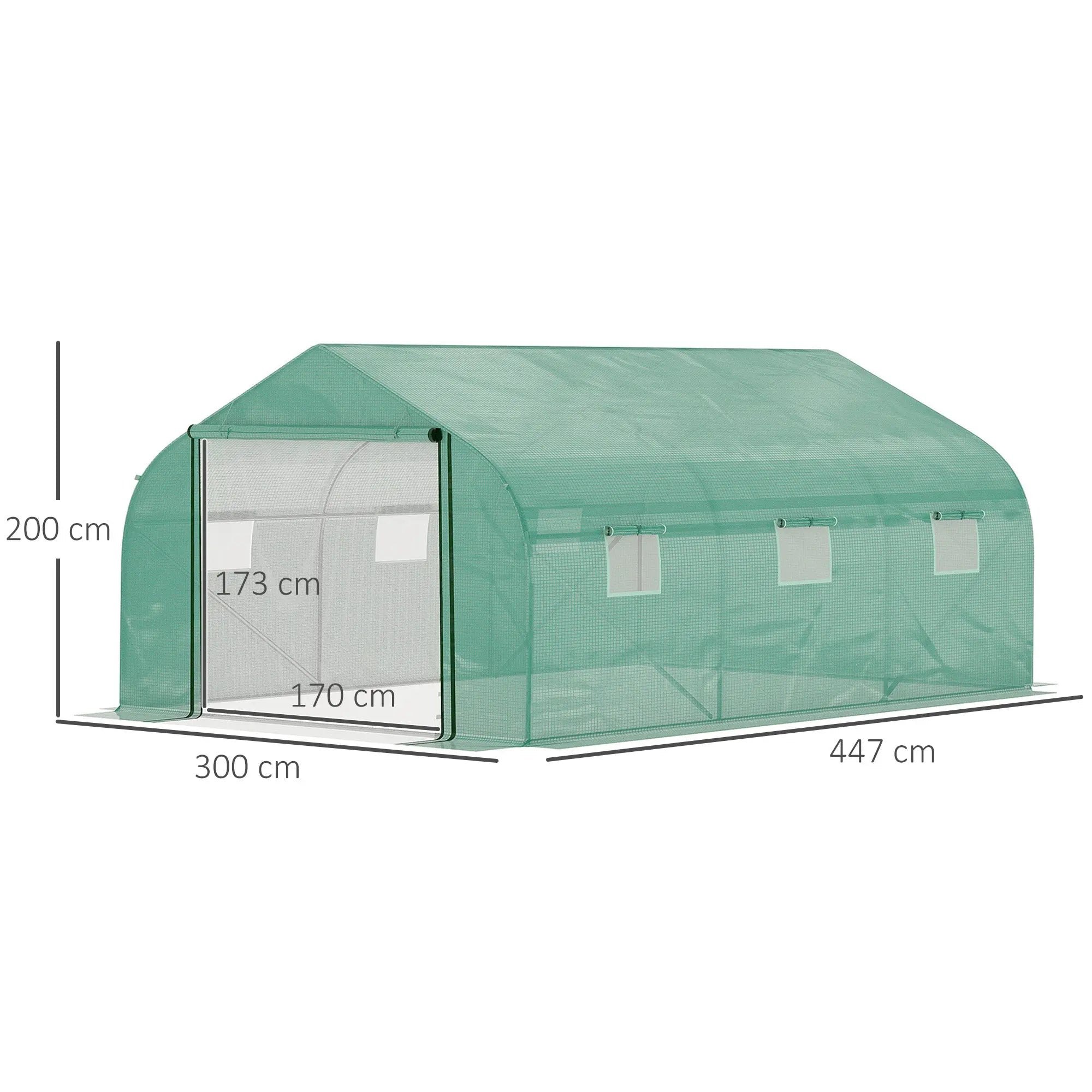 Outsunny walk polytunnel greenhouse with green mesh, transparent side panels, galvanized steel frame for outdoor gardening
