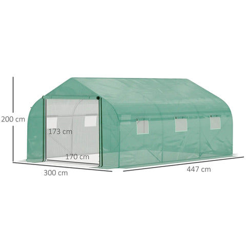 Outsunny walk polytunnel greenhouse with green mesh, transparent side panels, galvanized steel frame for outdoor gardening