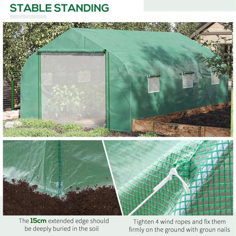Green mesh outsunny walk polytunnel greenhouse with transparent panels steel frame and reinforced edges for gardening