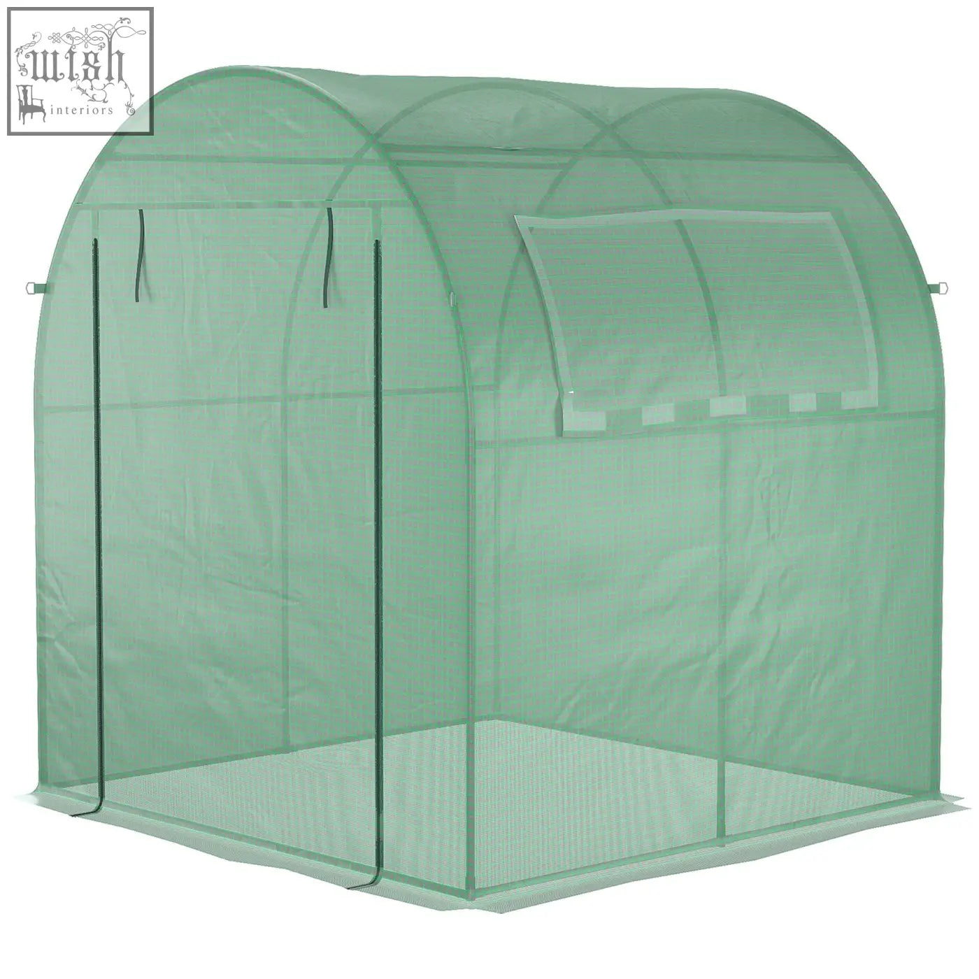 Outsunny walk in polytunnel greenhouse with translucent green fabric, steel frame, guy ropes, roll-up window, and easy access