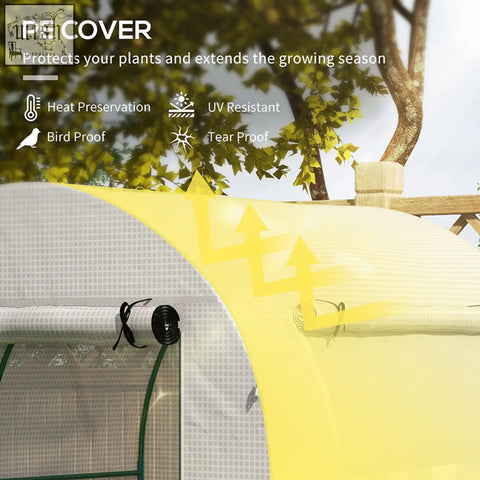 Yellow pe cover for outsunny walk in polytunnel greenhouse with steel frame guy ropes and easy access roll-up door