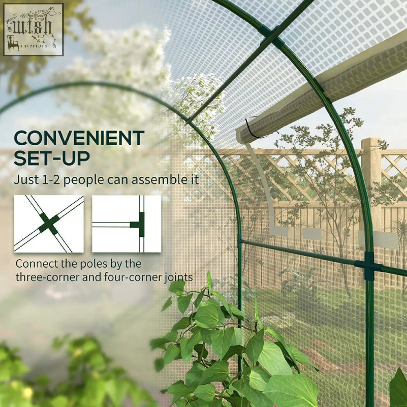 Green metal-framed outsunny walk in polytunnel greenhouse with steel frame and easy access roll-up door and window