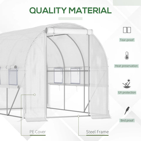 White uv-resistant pe cover with grid pattern for outsunny steel frame greenhouse with easy access roll-up sidewalls