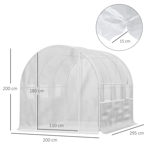 White mesh outsunny walk-in polytunnel greenhouse with steel frame guy ropes and easy access roll-up sidewalls