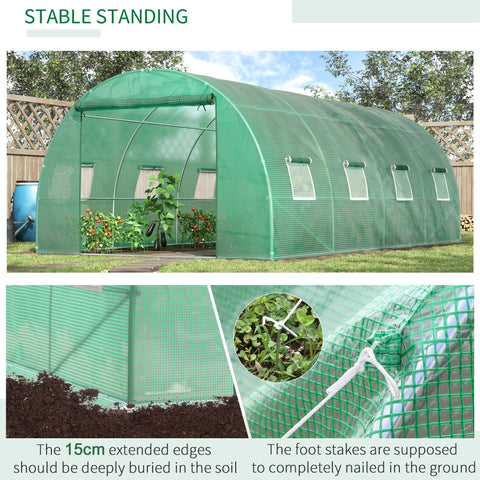 Green mesh outsunny walk-in polytunnel greenhouse with arched roof galvanized steel frame guy ropes and ground stakes