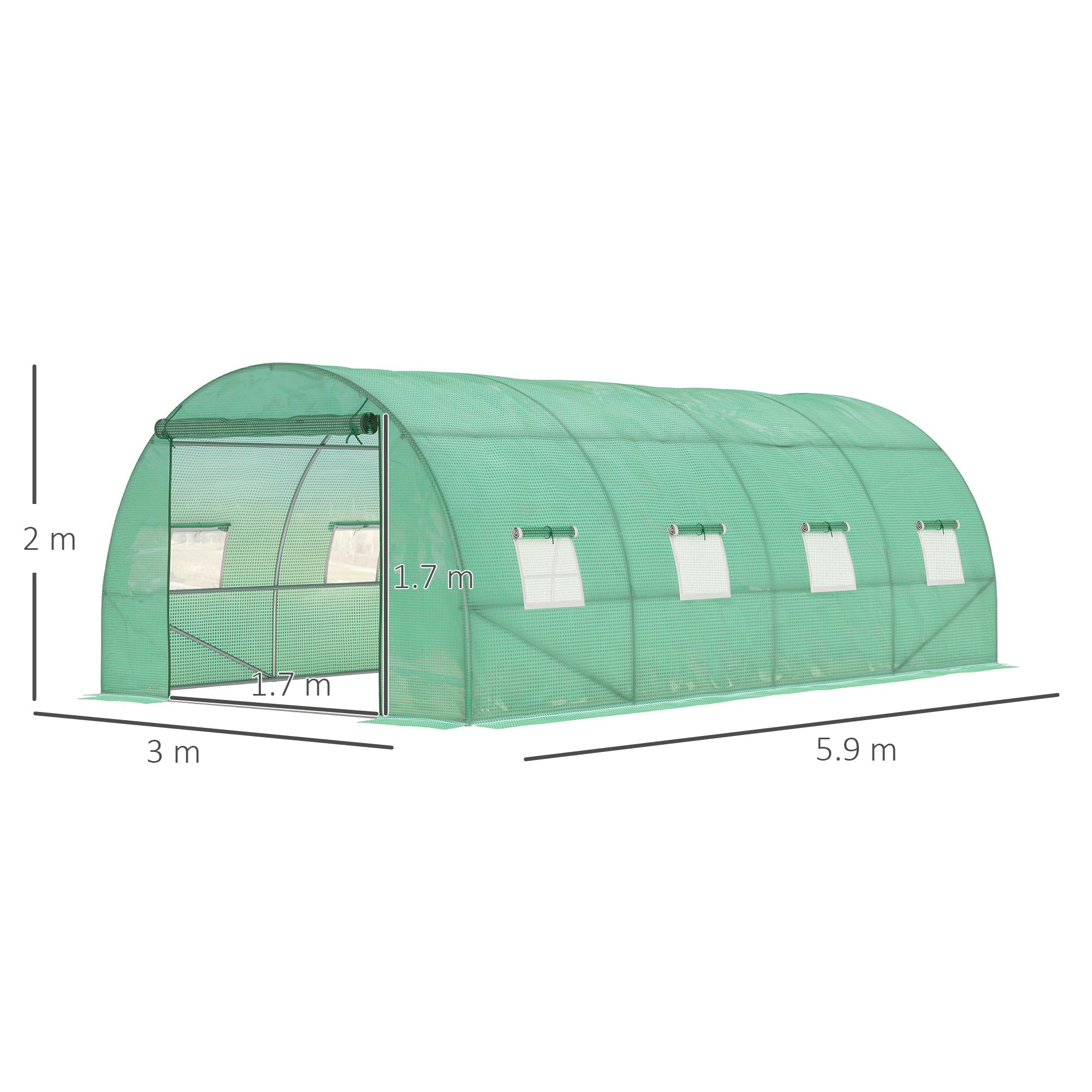 Green mesh outsunny walk-in polytunnel greenhouse with galvanised steel frame guy ropes and ground stakes for garden use