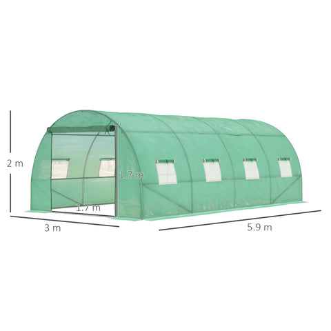 Green mesh outsunny walk-in polytunnel greenhouse with galvanised steel frame guy ropes and ground stakes for garden use