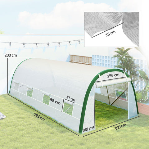 Outsunny walk-in polytunnel greenhouse with green galvanised steel frame white mesh cover and roll-up door