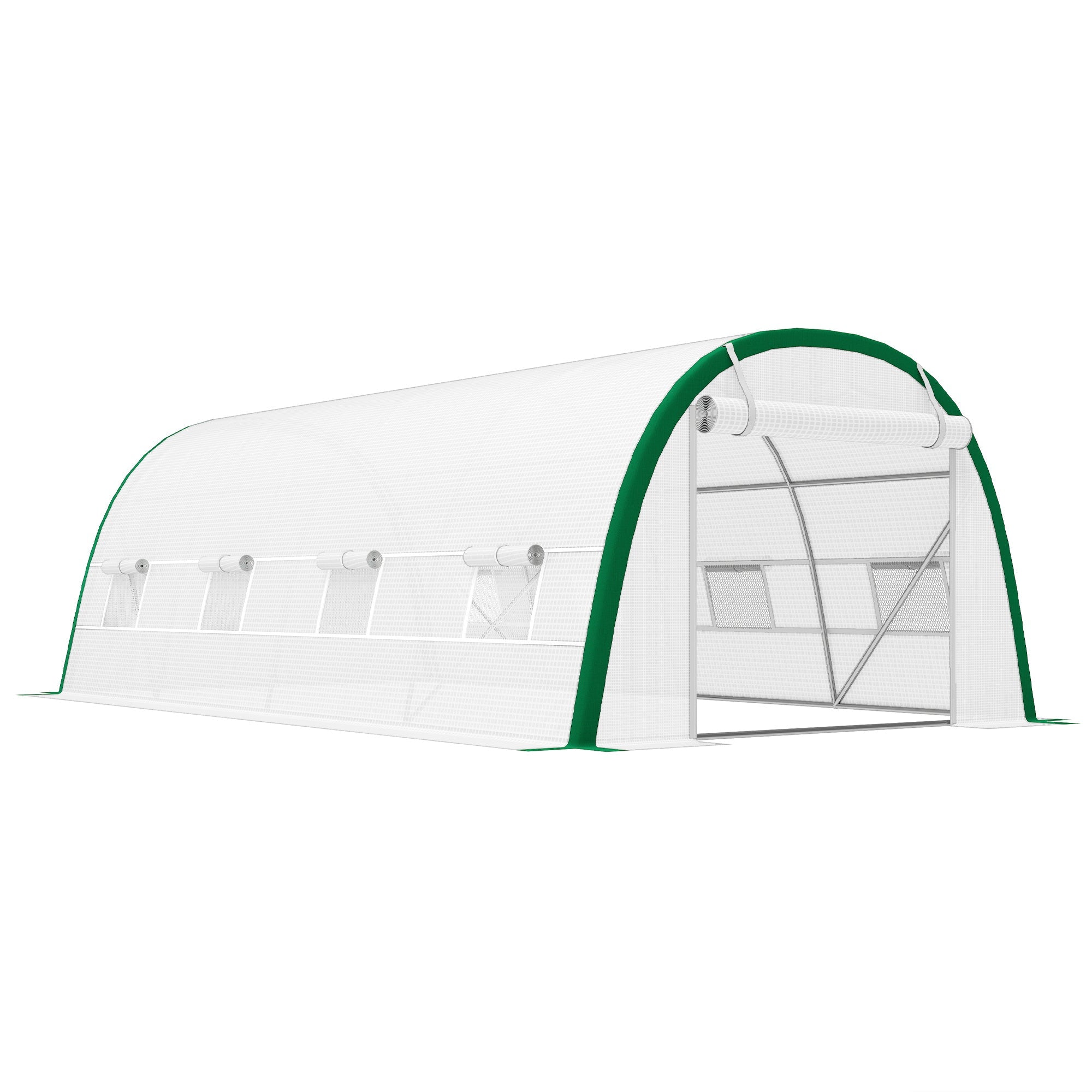 White and green outsunny walk-in polytunnel greenhouse with galvanised steel frame and transparent sides 6x3 m