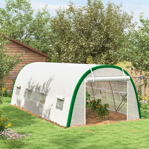 Green and white outsunny walk-in polytunnel greenhouse with galvanised steel frame and transparent panels 6 x 3 m